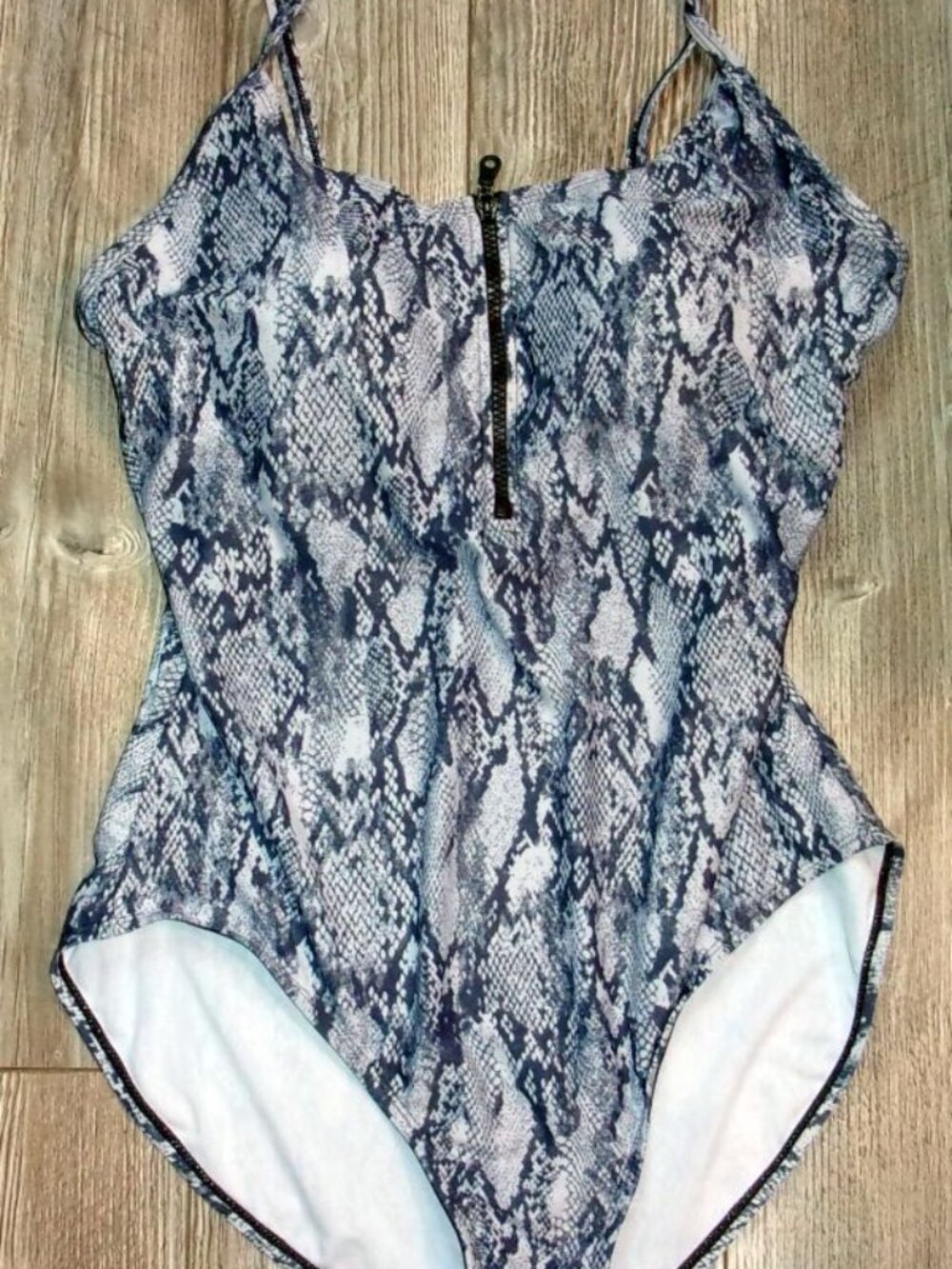 COVER GIRL 1-Pc SWIMSUIT ZIP UP FRONT Power Mesh Tummy Control Snake Woman Sz 16